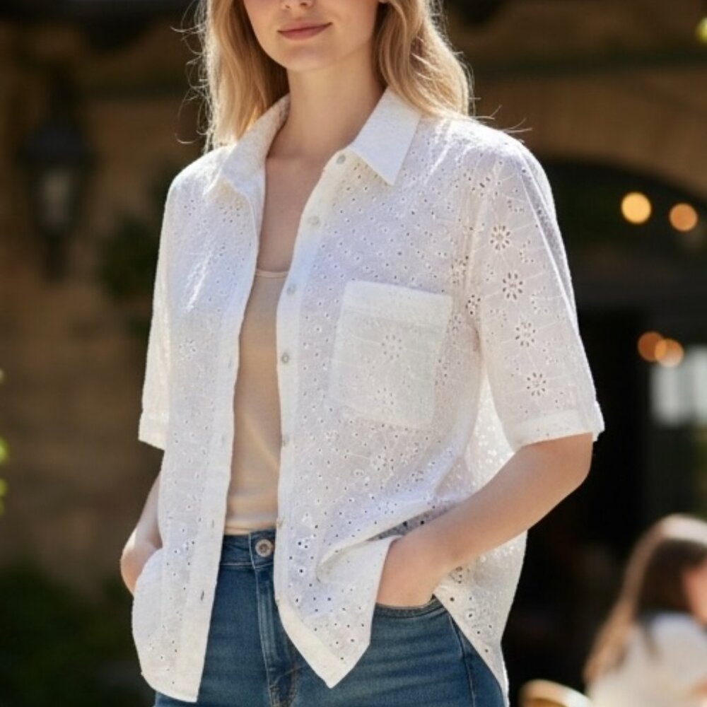 Sundance White Eyelit Button Down Collared shirt